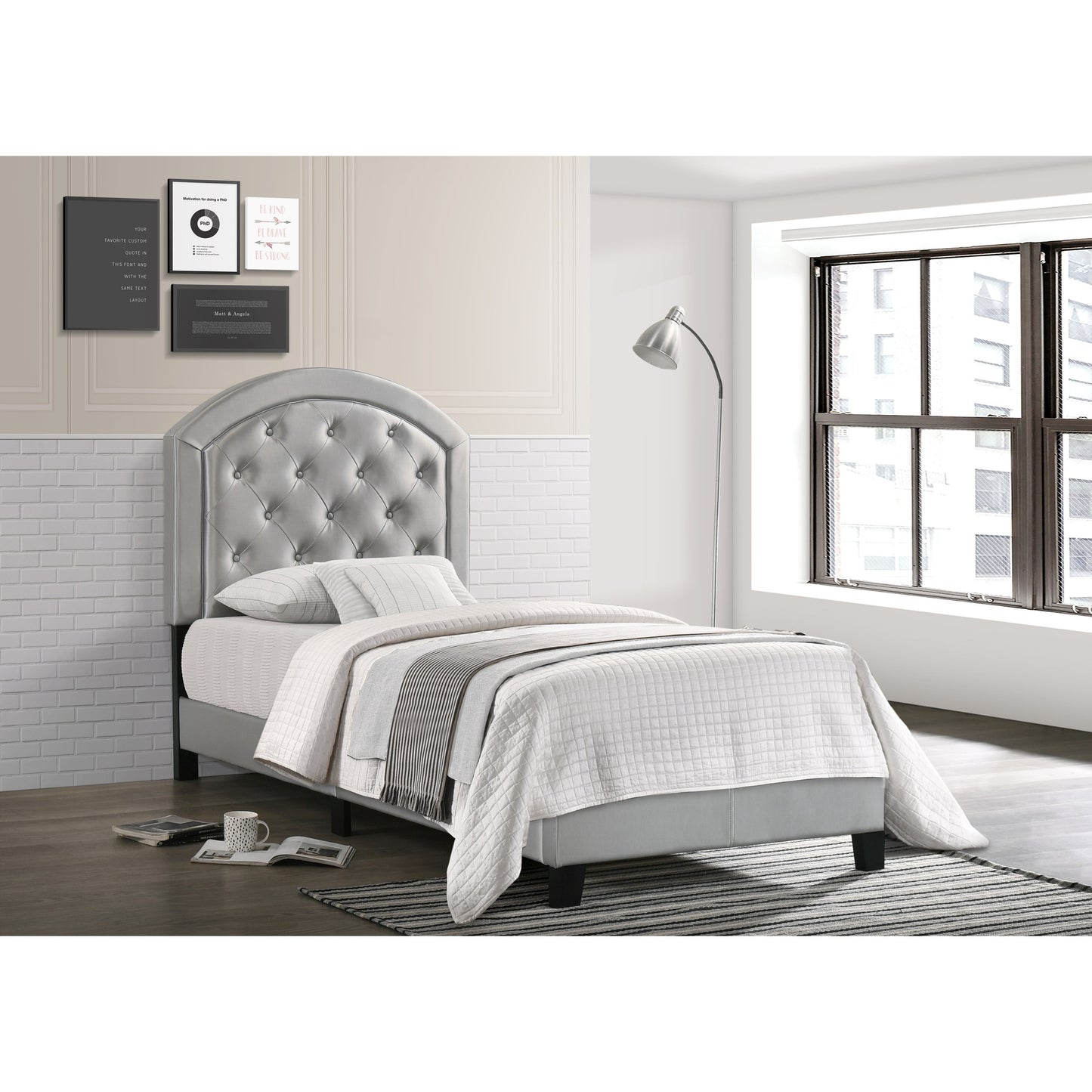 Twin Upholstered Platform Bed with Adjustable Headboard