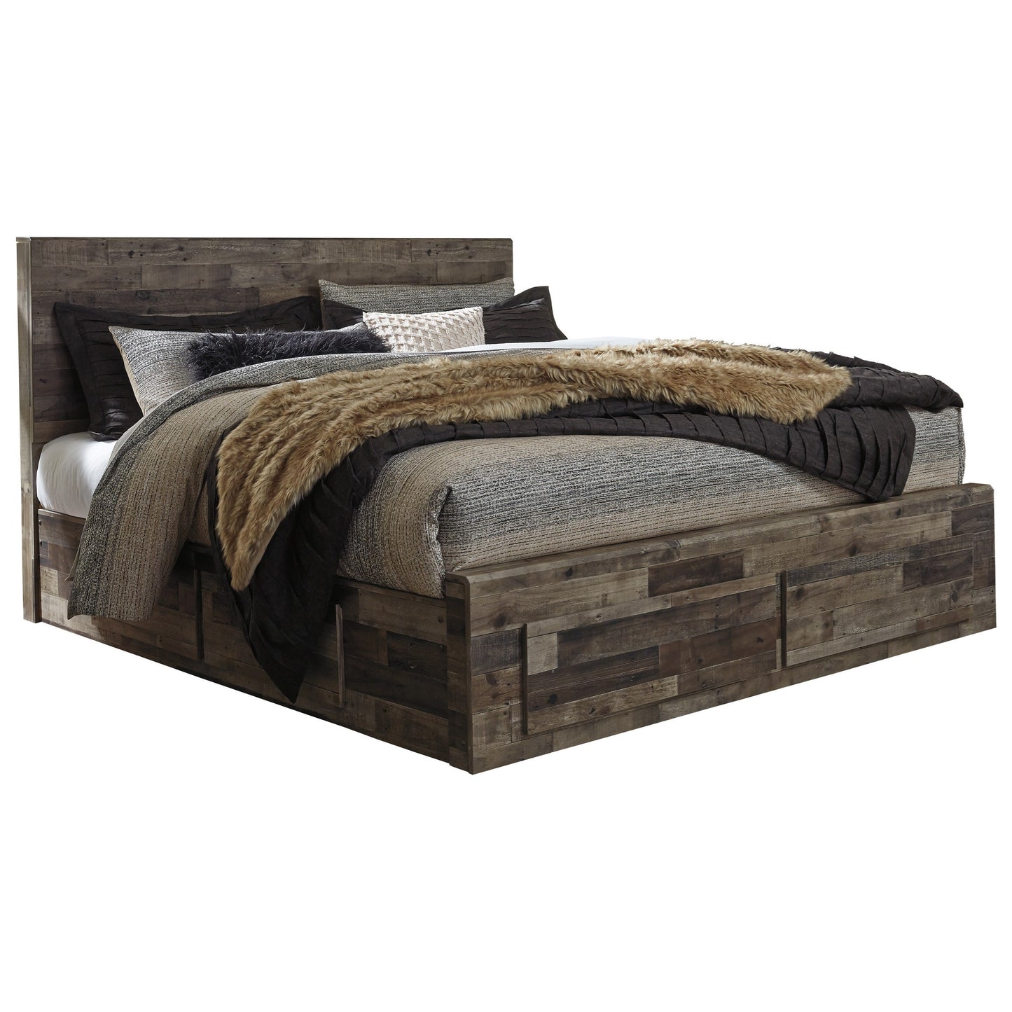 Rustic Modern King Storage Bed with 6 Drawers