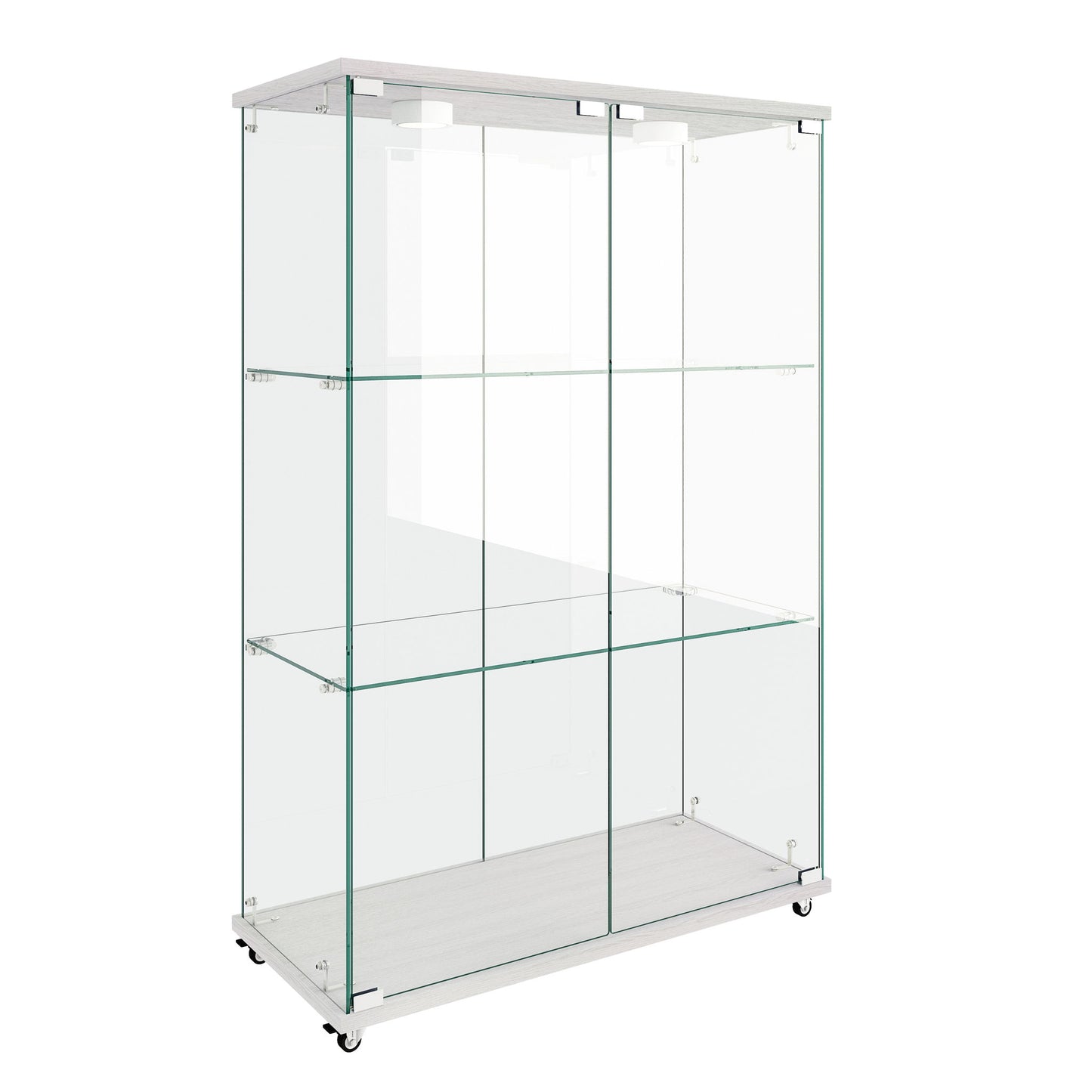 Modern Display Cabinet With LED Lights, Transparent Tempered Glass 2 Door Storage Case With 3 Shelves