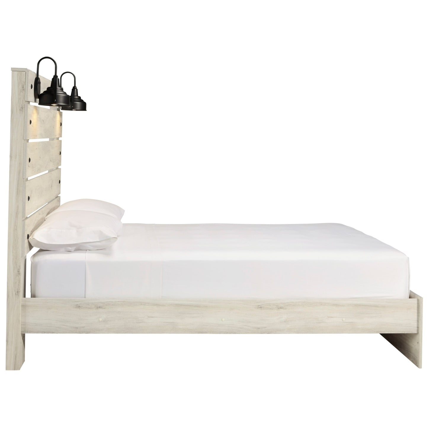 Rustic Queen Panel Bed with Industrial Lights