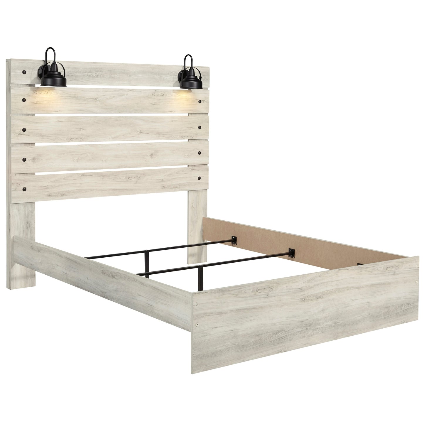 Rustic Queen Panel Bed with Industrial Lights