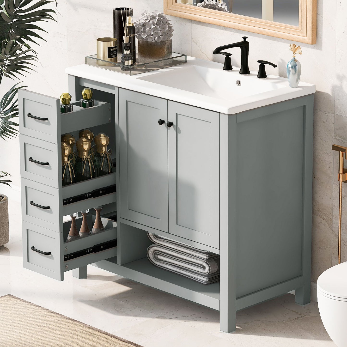 Modern Bathroom Vanity With Sink Top, 2 Doors And 2 Drawers