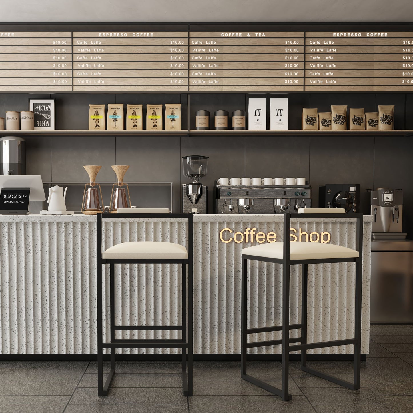 Elegant Bar Stool Set With Backrest And Footrest, Counter Height (Set of 2)