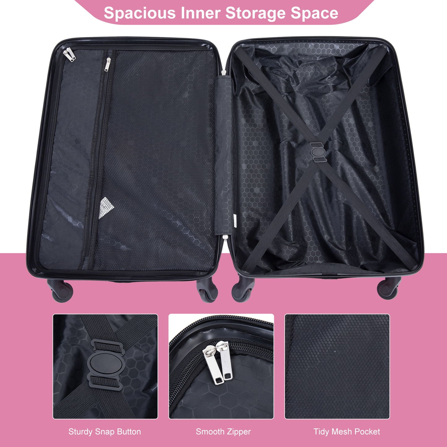 Luggage 4 Piece Lightweight Suitcase With Rotating Wheels With Tsa Lock,