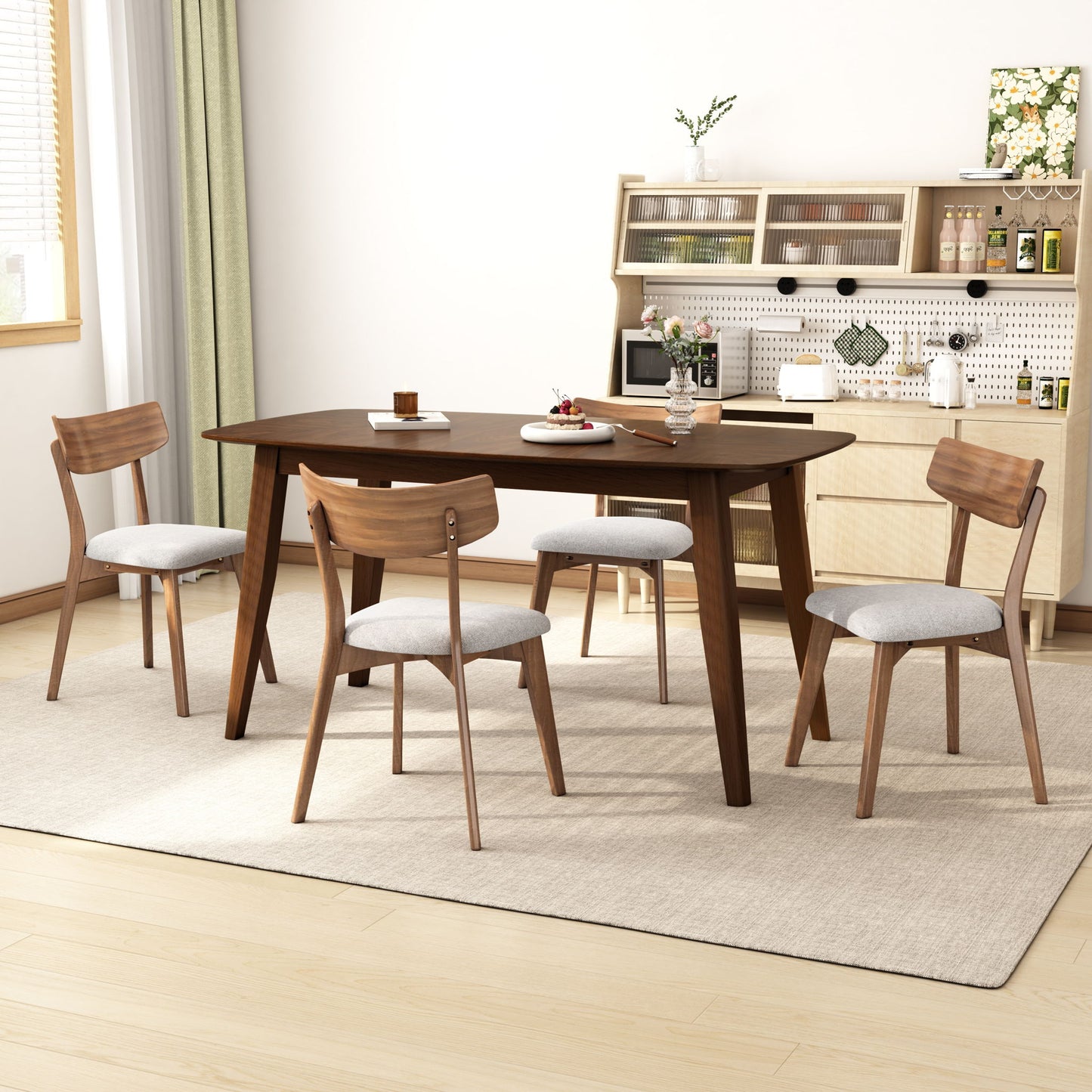 5 Piece Mid - Century Dining Set, Upholstered Dining Chairs