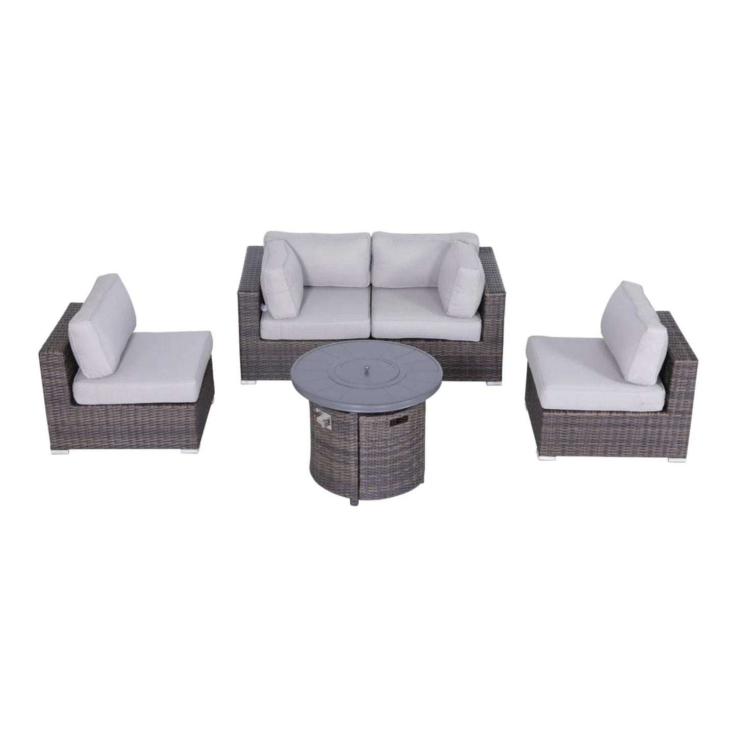 Wicker Outdoor Lounge Set With Cushions And Fire Pit