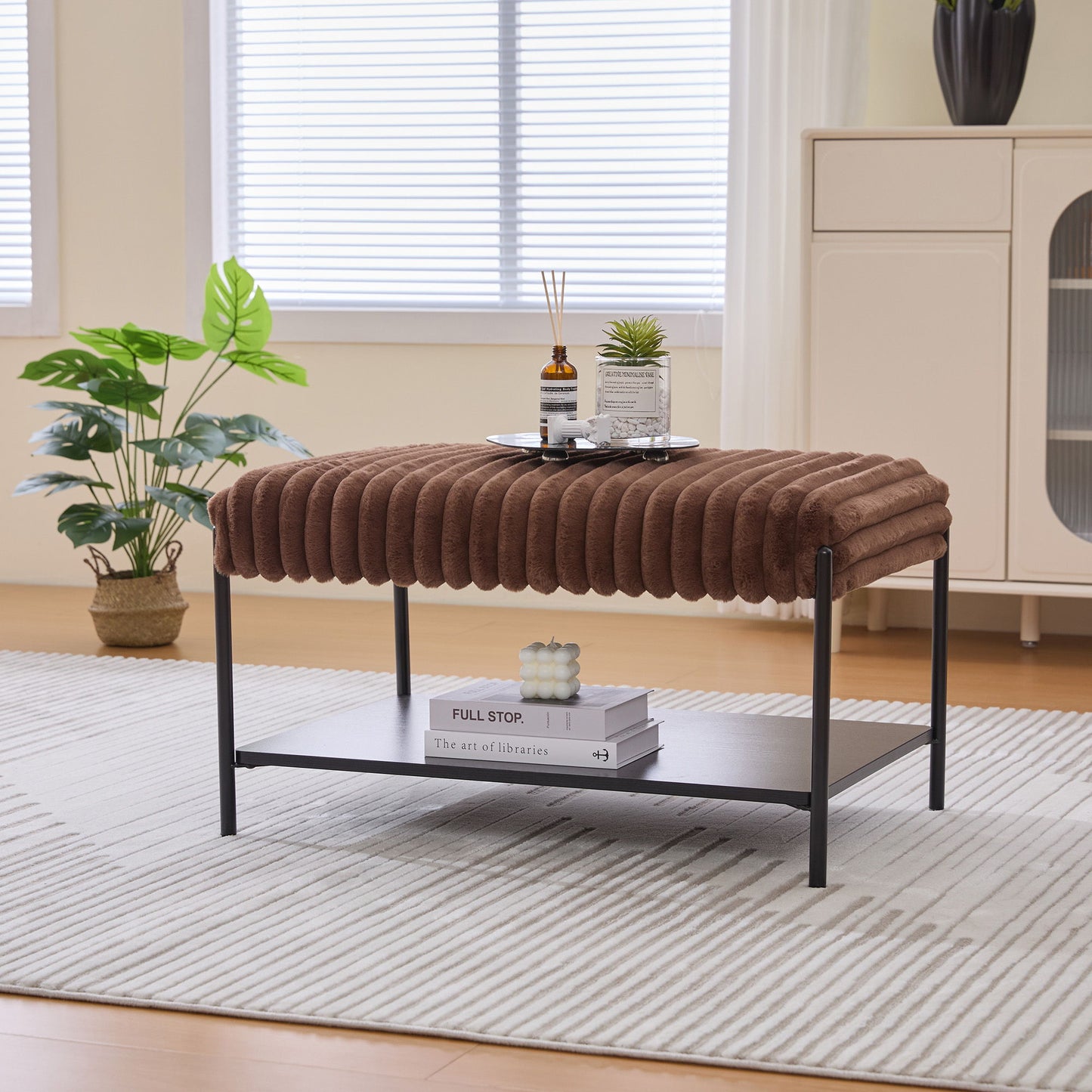 Upholstered Ottoman Coffee Table Foot Rest With Open Storage