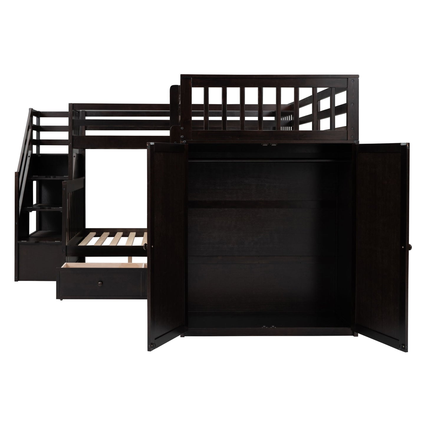 L Shaped Bunk Bed With 3 Drawers, Portable Desk And Wardrobe