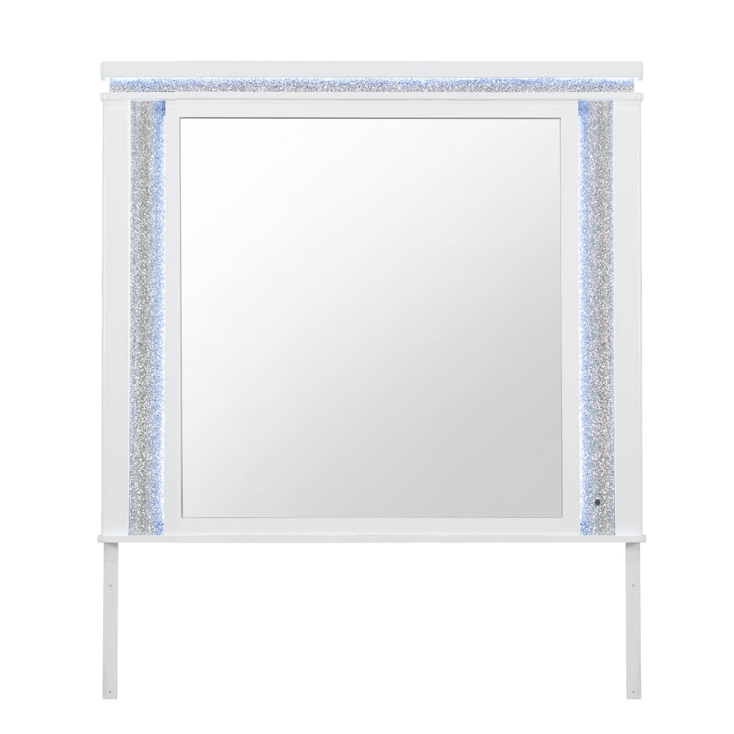 Adalid - Square Shaped Mirror With LED Lighting And Glittered Detailing - White