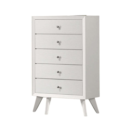 1 Piece Chest With Angled Legs, Wave Texture, Round Knobs - White