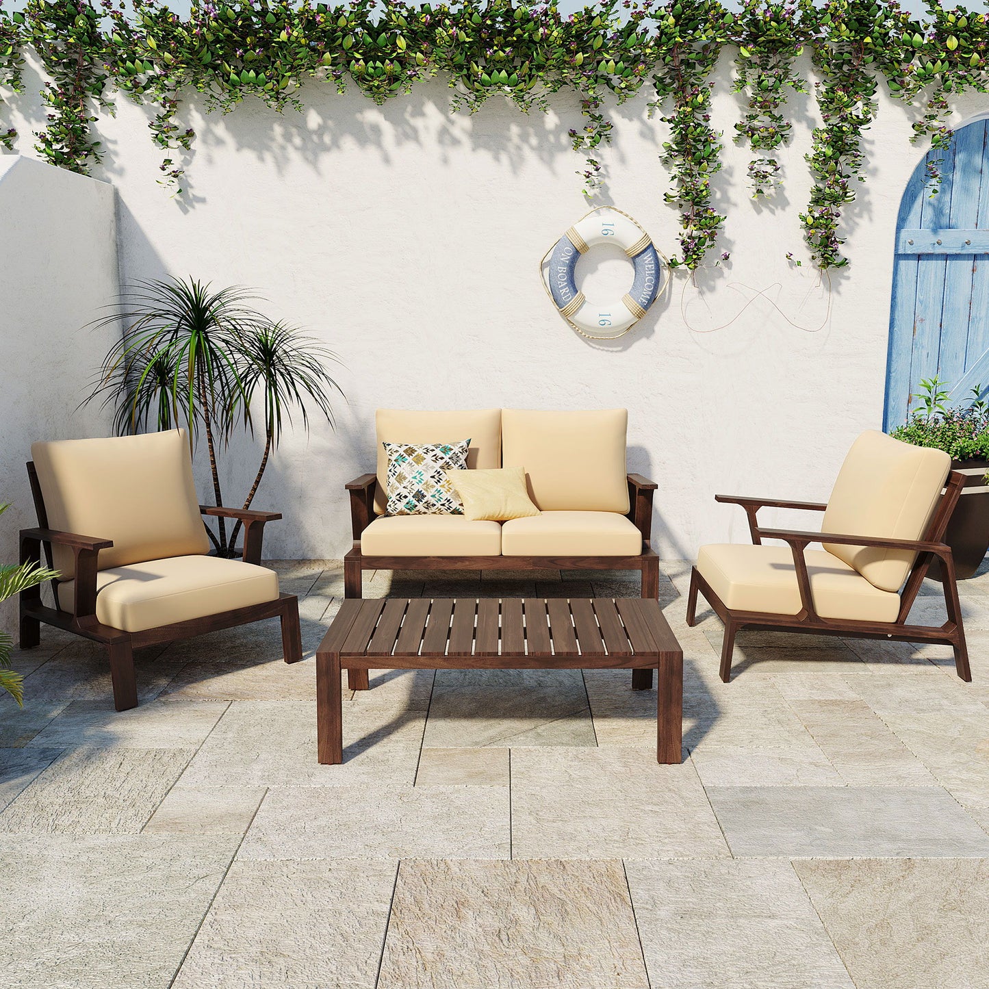 4 Piece Outdoor Sofa Set With Cushions And Coffee Table