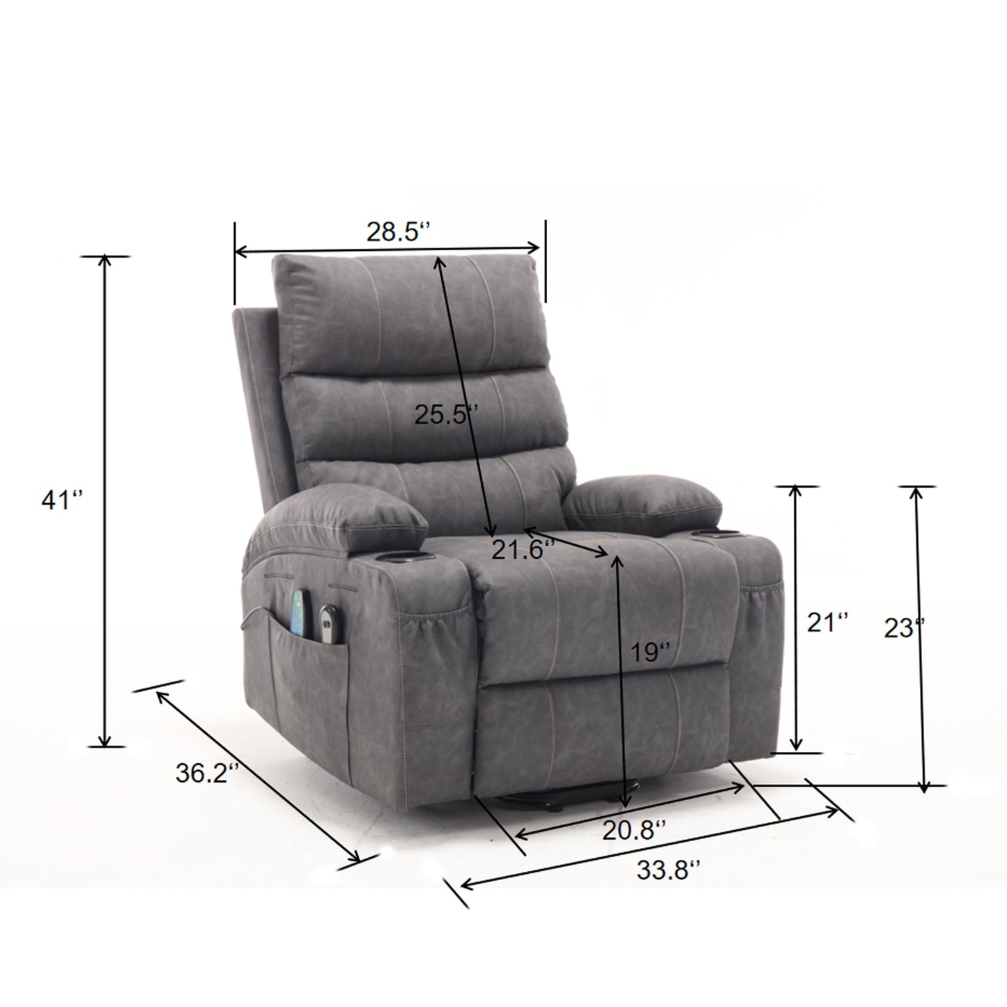 Large Size Electric Power Lift Recliner Chair Sofa With 8 Point Vibration Massage And Lumbar Heat