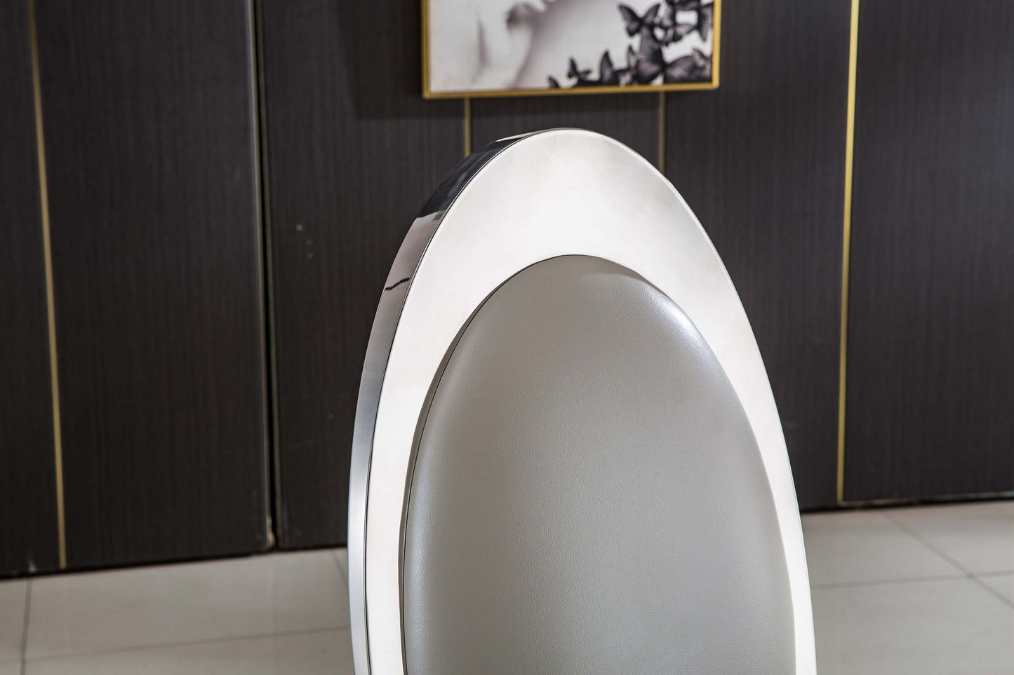 Dining Chair With Oval Backrest, Stainless Steel Legs (Set of 2)