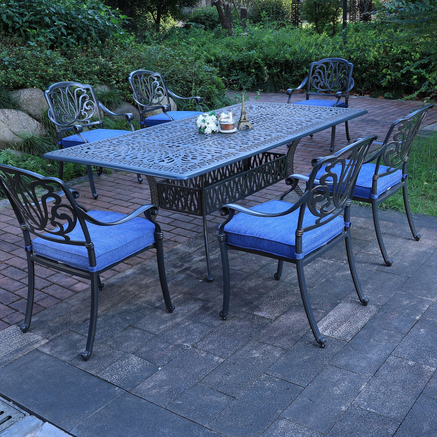 Rectangular Long Dining Set With Sunbrella Cushions