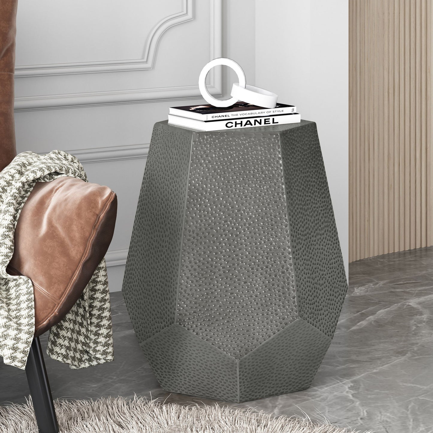 Modern Hammered Iron Geometric End Table