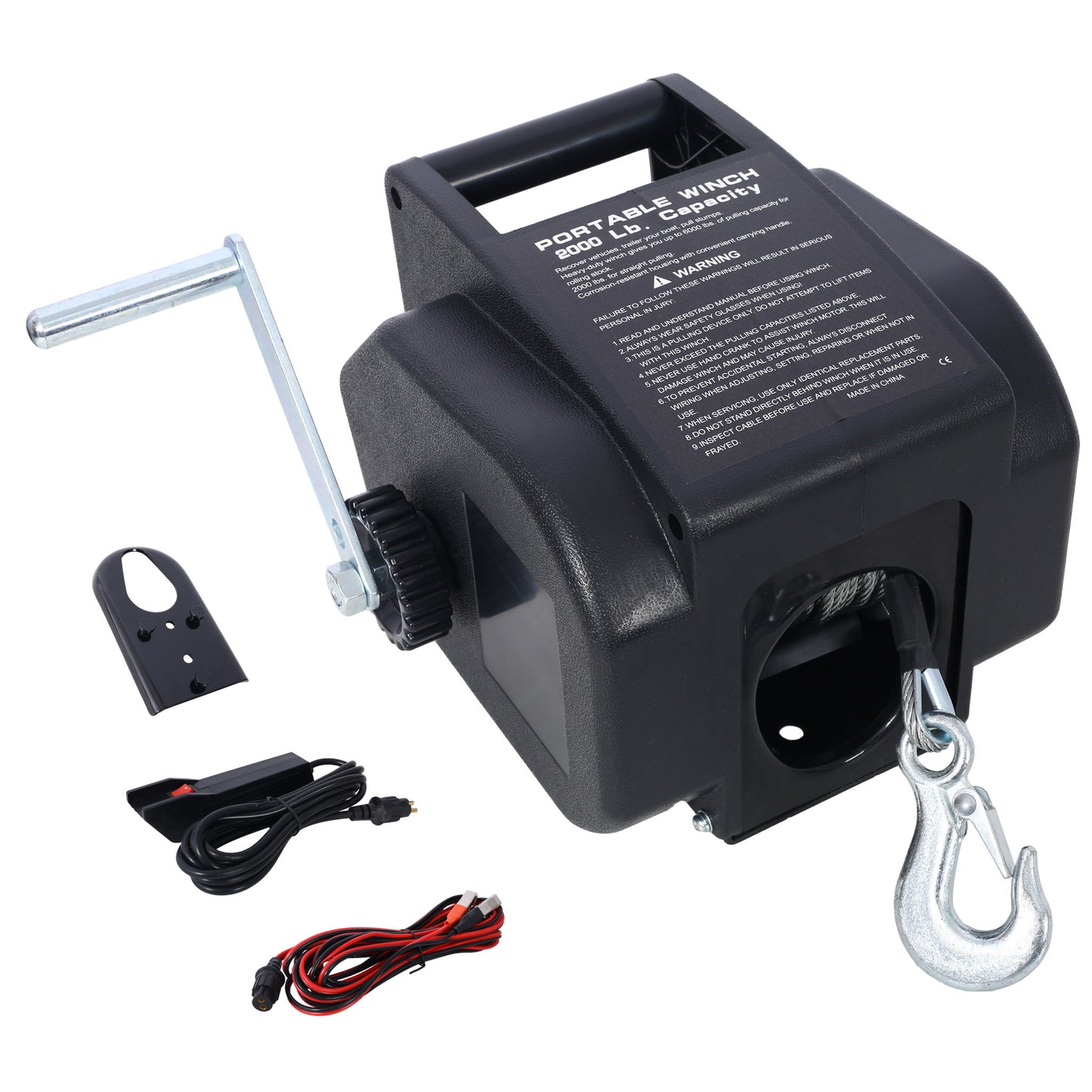 Reversible Electric Trailer Winch For Boats Up To 5000 Lbs With Galvanized Wire Rope And Casing - Black