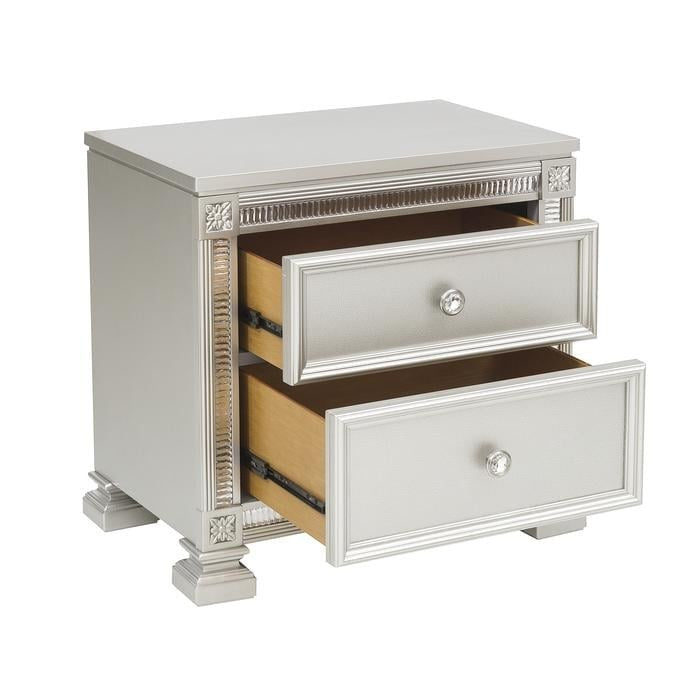 Glam Nightstand with 2 Drawers and Intricate Inlay