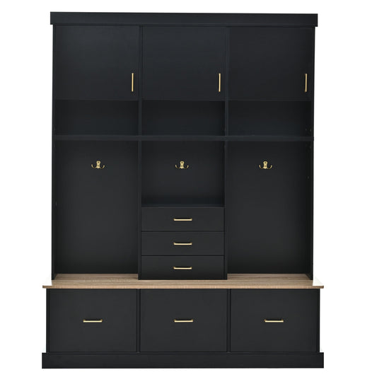 Entryway Hall Tree With Bench And Storage, 5 In 1 Coat Rack