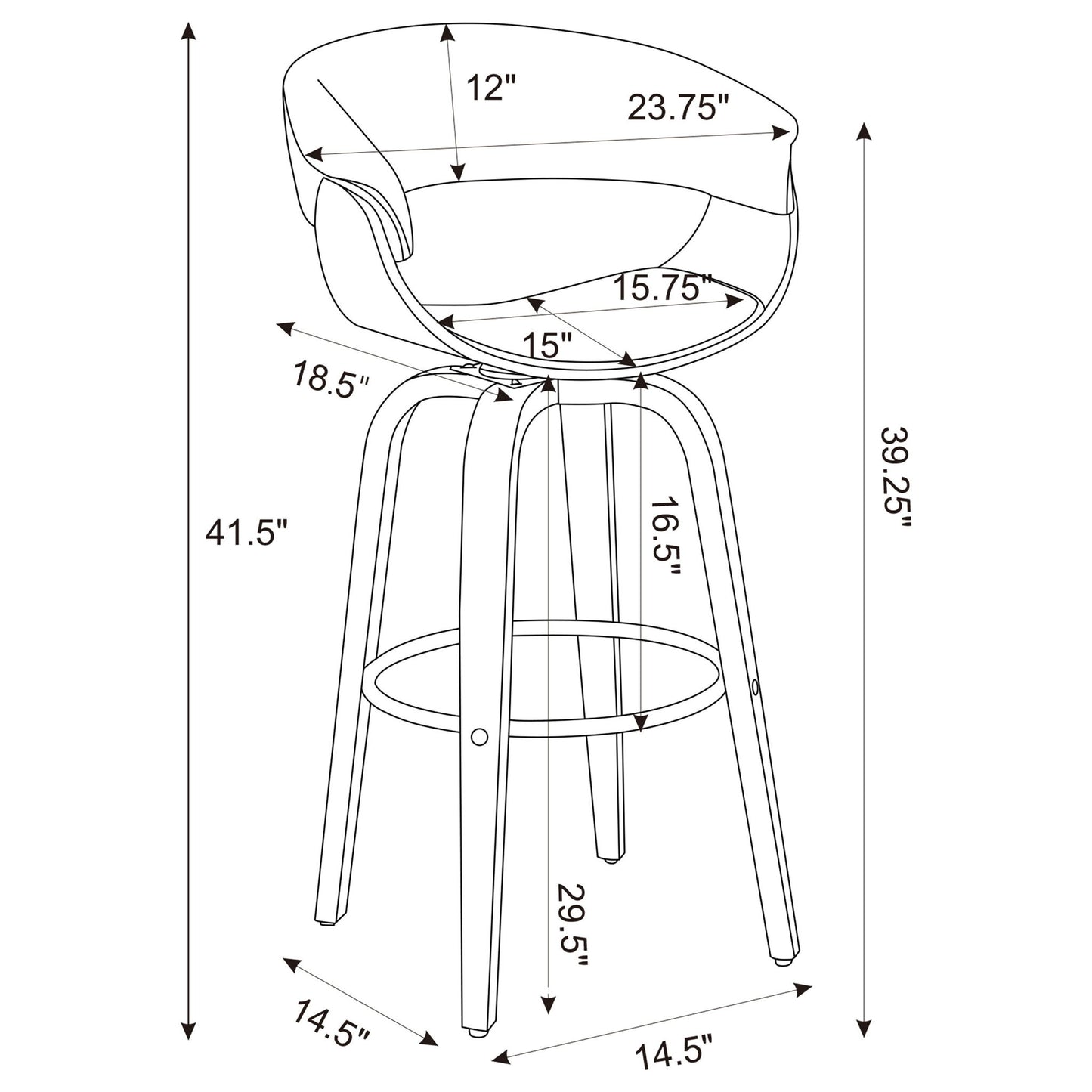 Swivel Bar Stool Elegant Design With Upholstery - Walnut