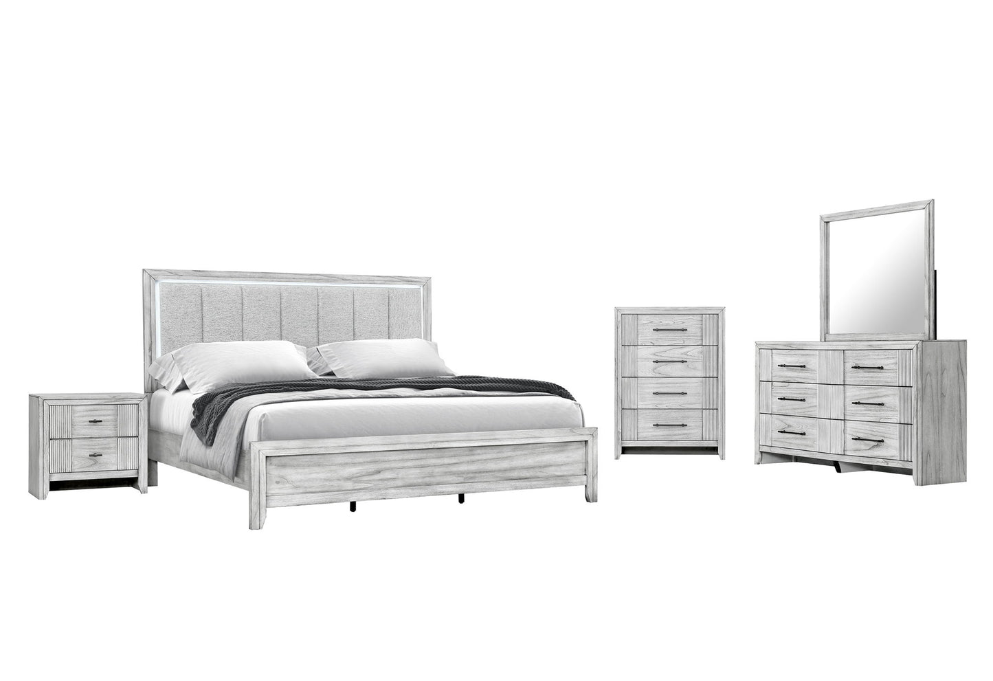 Elsie - King Bed With LED - Light Gray