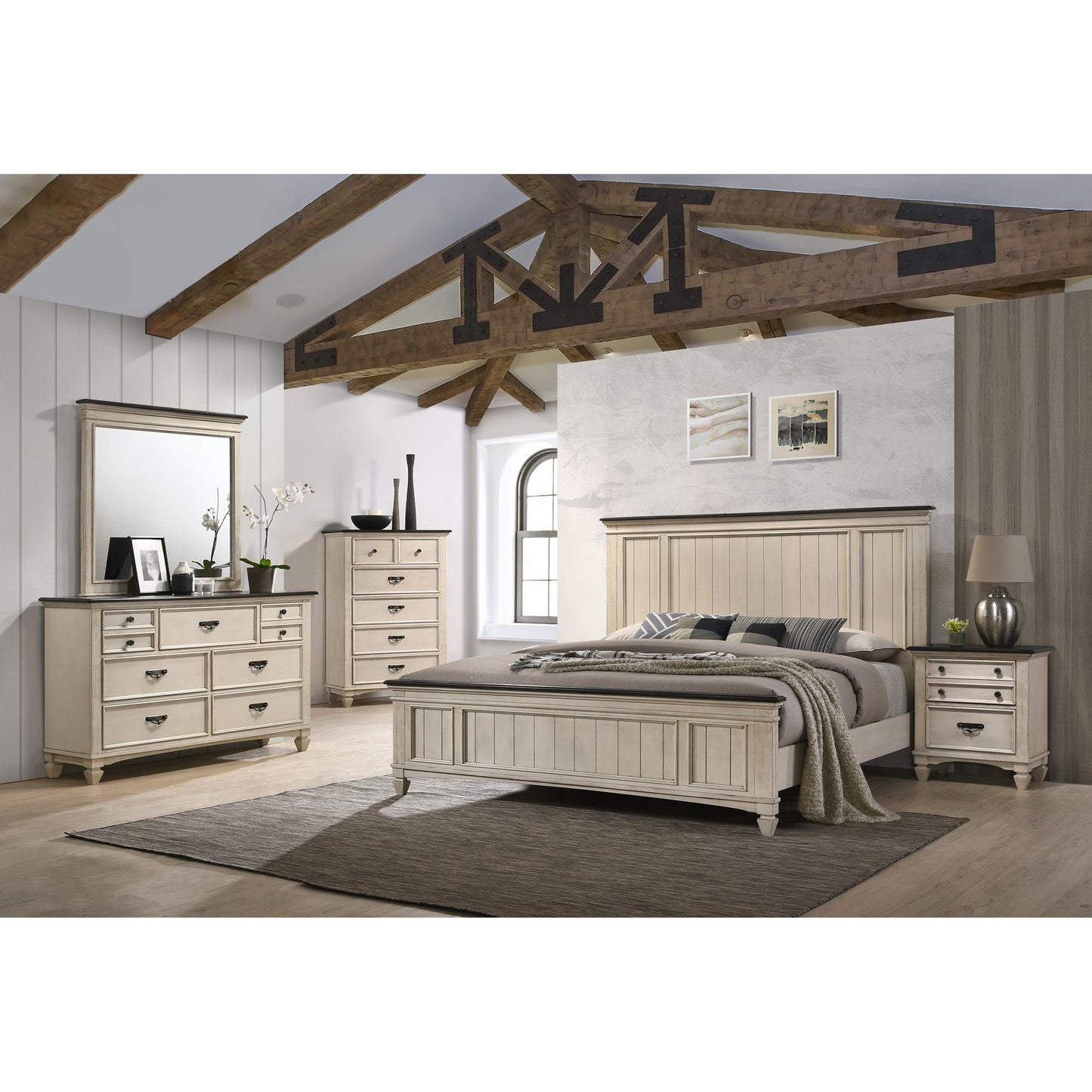 Cottage Style Two-Toned Queen Bed