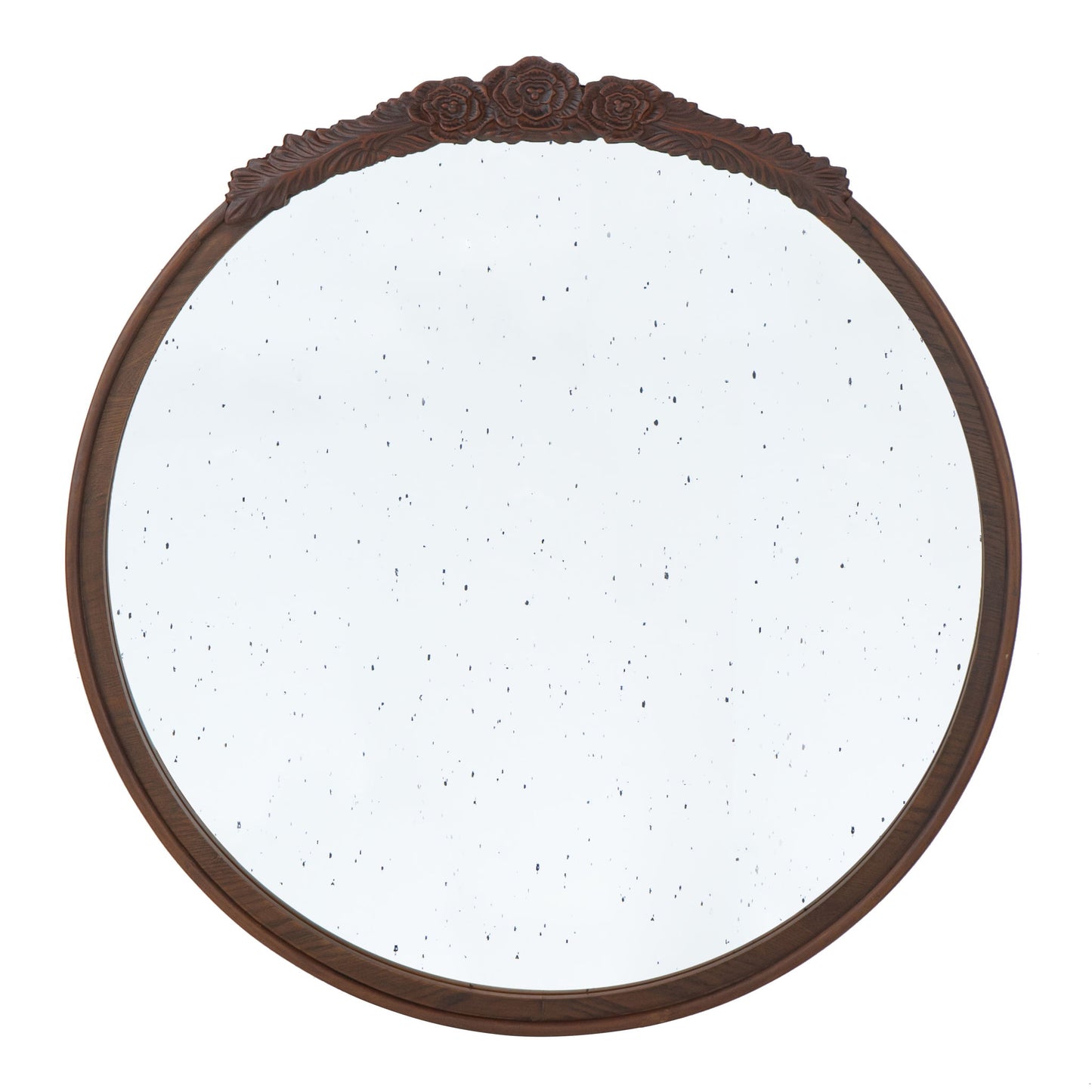 Round Hand Carved Rose Antique Mirror Frame, Wall Mirror For Live Space