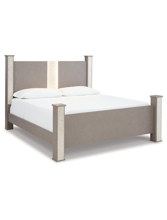 Contemporary Queen Poster Bed with LED Lighting