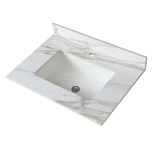 Elegant Vanity Top With Undermount Sink And Backsplash, Sintered Stone