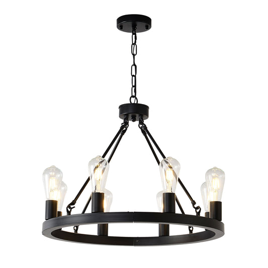 6 Light (No Bulbs) Wagon Wheel Chandelier Farmhouse Modern Small Round Chandelier For Living Room Kitchen Island Foyer Hallway Entryway Bedroom Dining Room Light Fixture Ceiling Hanging - Matte Black