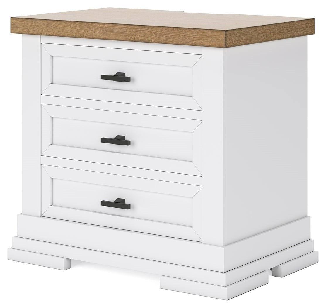 Farmhouse Two-Tone 3-Drawer Nightstand with Outlets and USB Charging