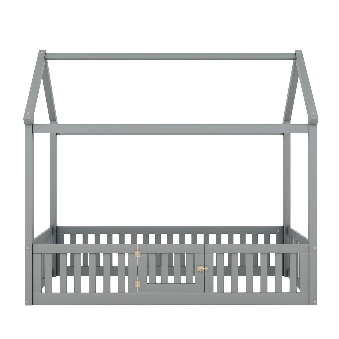 Wood House Bed With Fence And Door