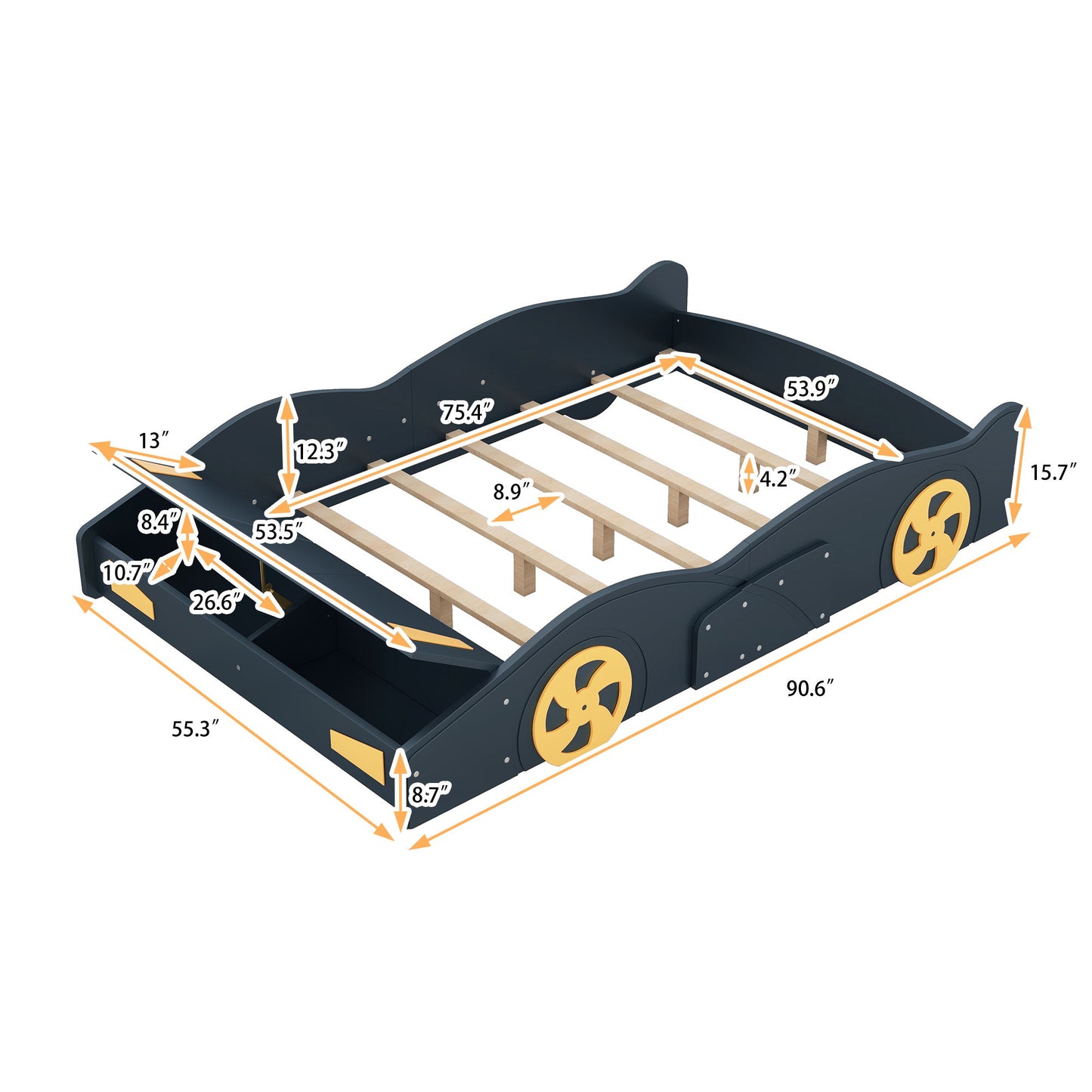 Race Car Shaped Platform Bed With Wheels And Storage