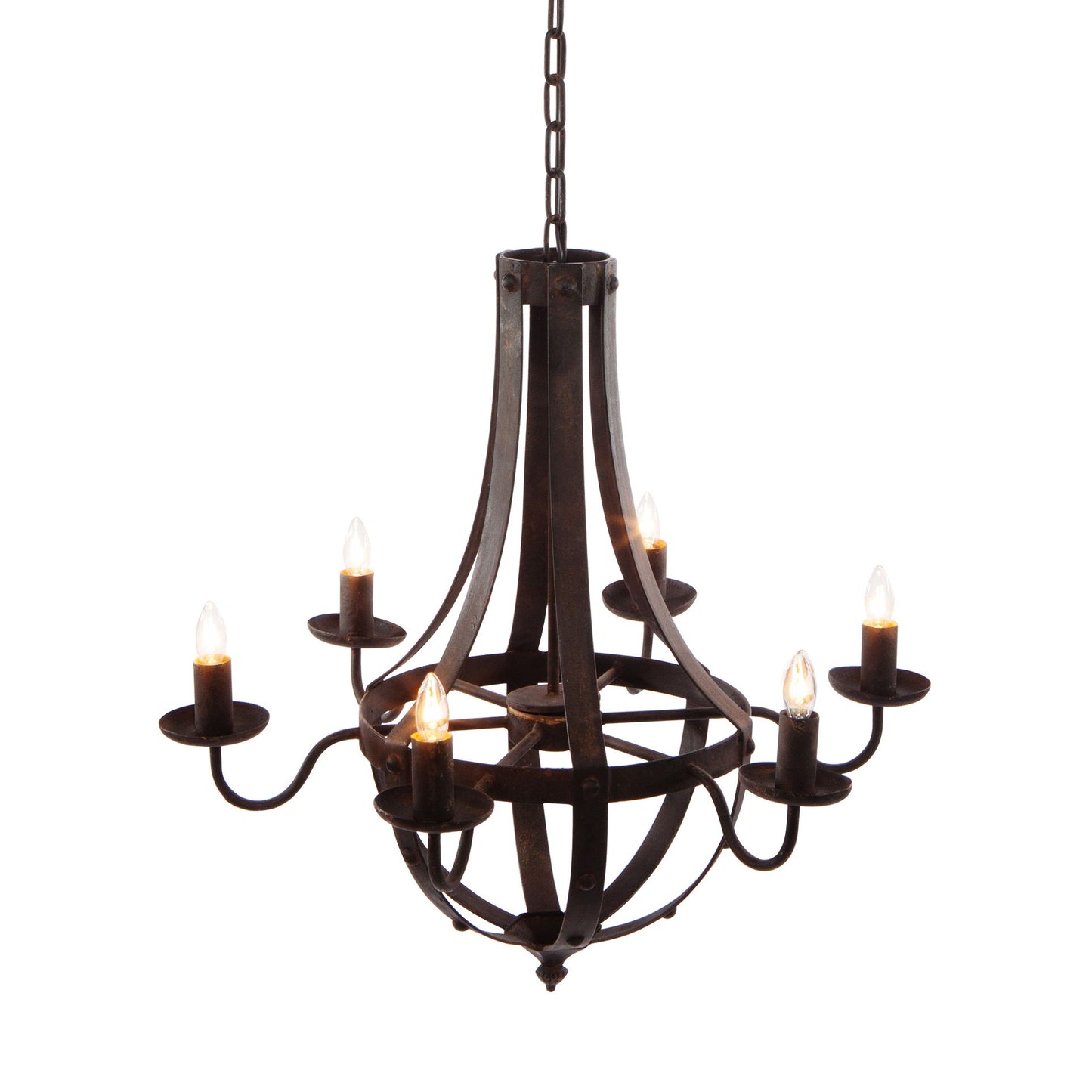 6 Light Metal Chandelier, Hanging Light Fixture With Adjustable Chain For Kitchen, Bulb Not Included - Black