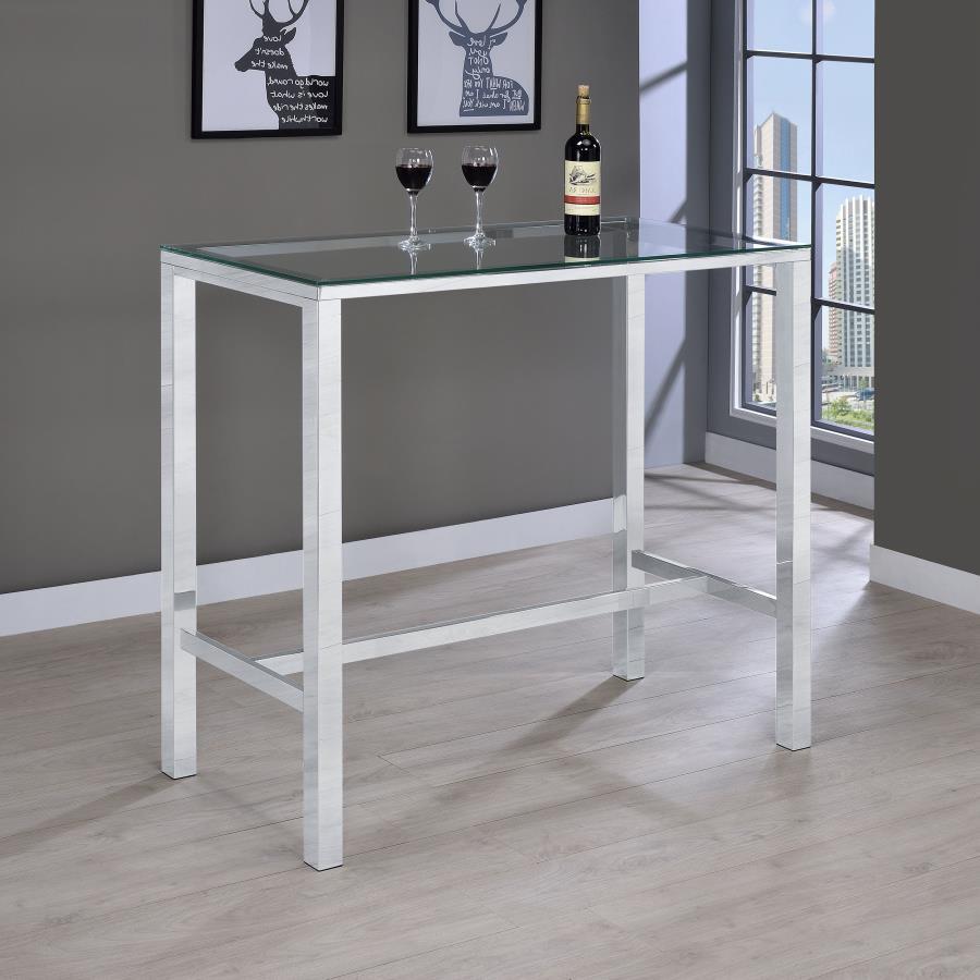 Tolbert - Rectangular Glass Top Pub Bar Table - Chrome