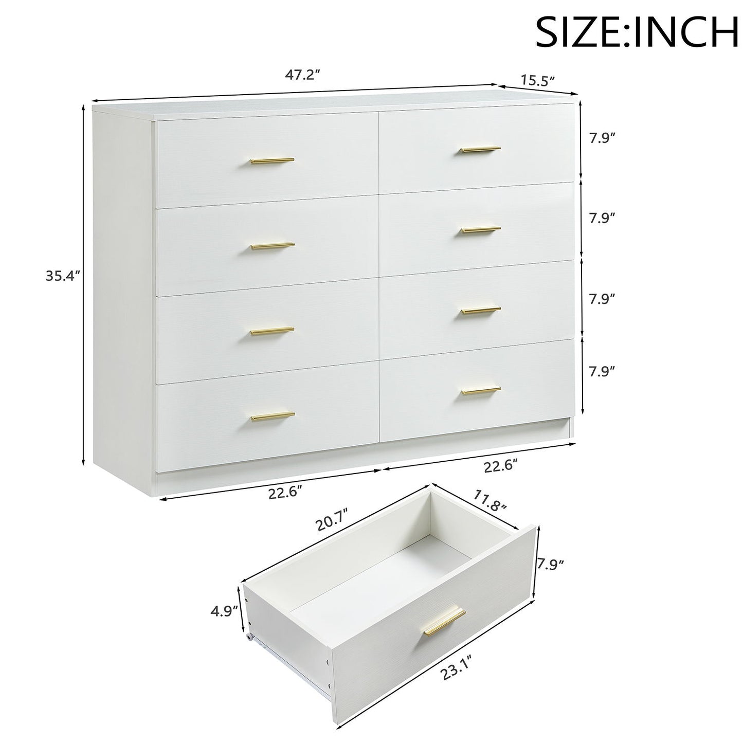 Modern Drawer Dresser For Bedroom, Ample Storage Wide Chest Of Drawers
