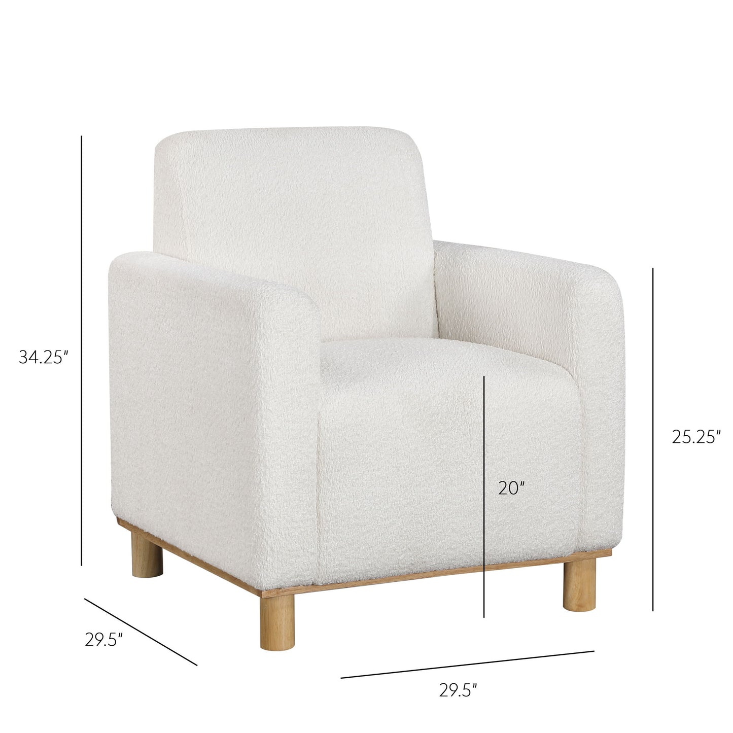 Mason - Boucle Fabric Arm Chair With Wooden Legs - White