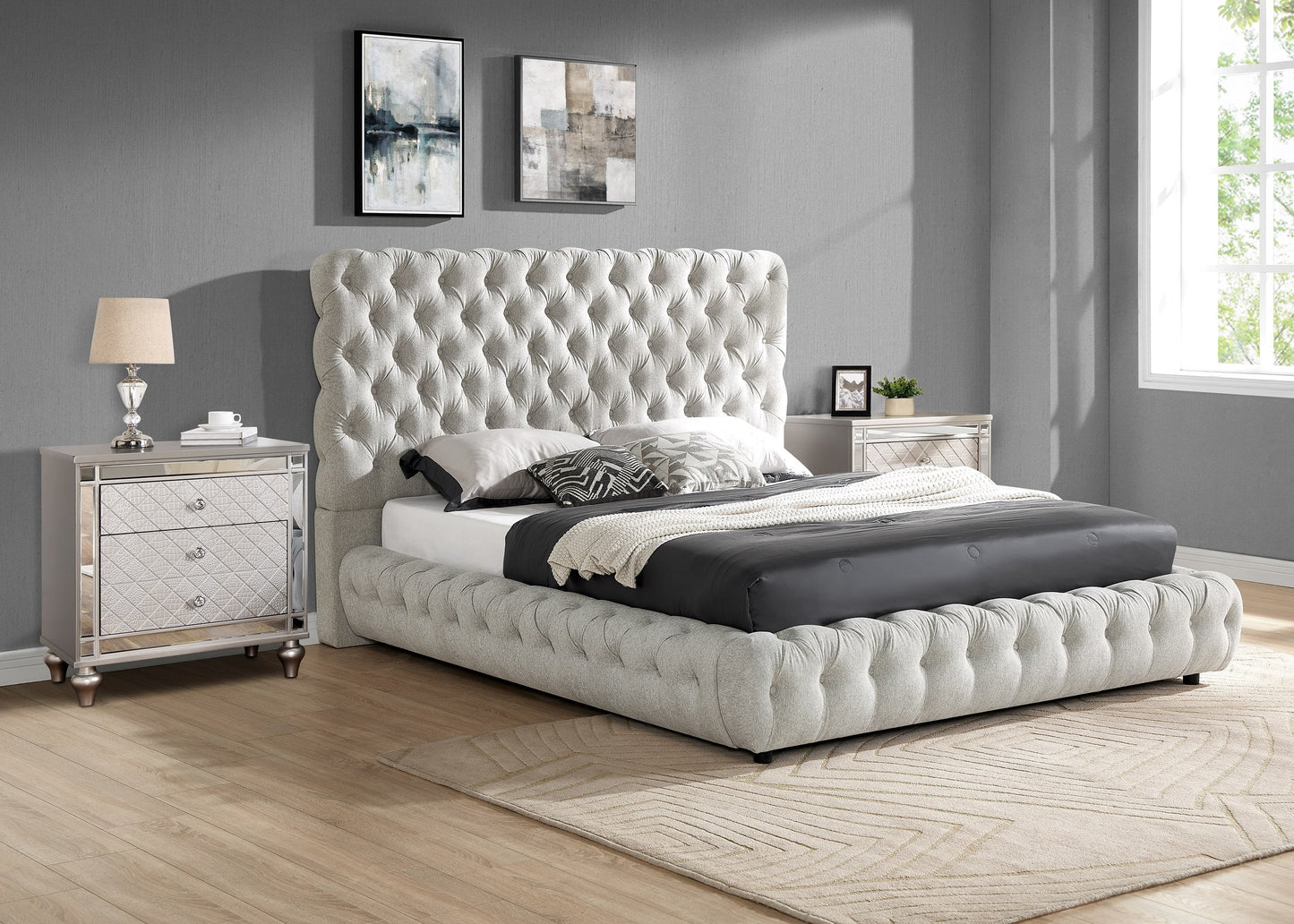 Contemporary Tufted Upholstered Bed - Queen