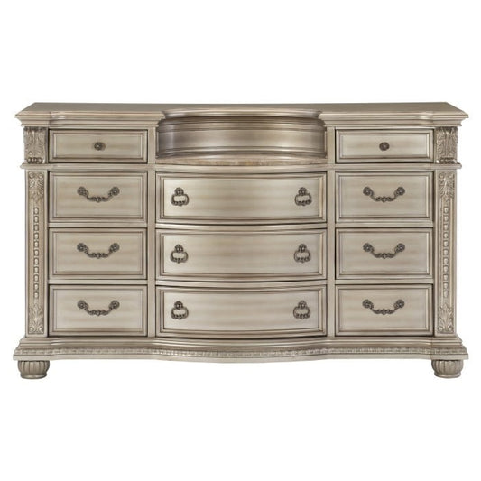 Traditional 11-Drawer Dresser with Leaf Carvings