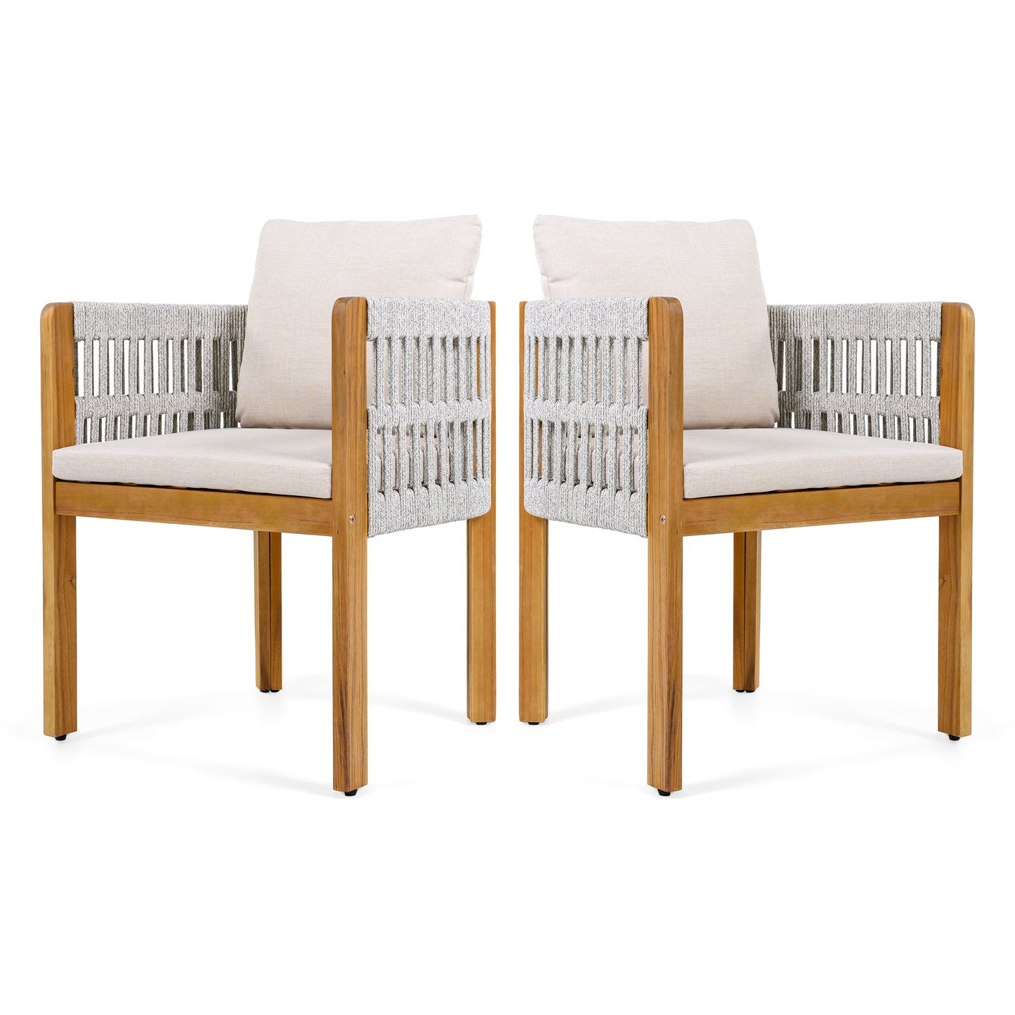 Outdoor Dining Chairs With Mix Rope Handles (Set of 2)