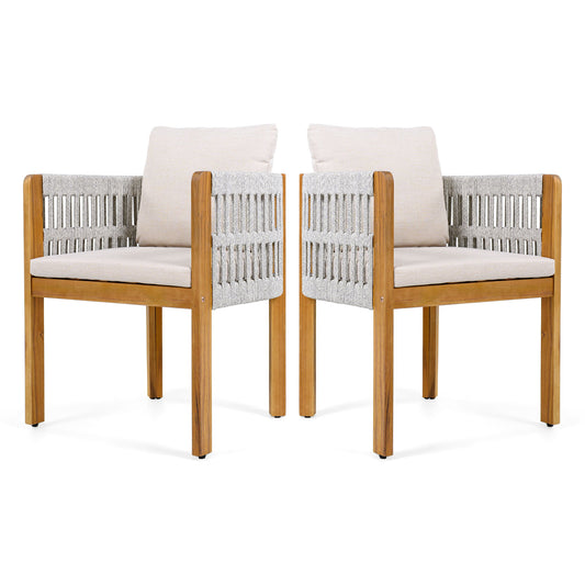 Outdoor Dining Chairs With Mix Rope Handles (Set of 2)