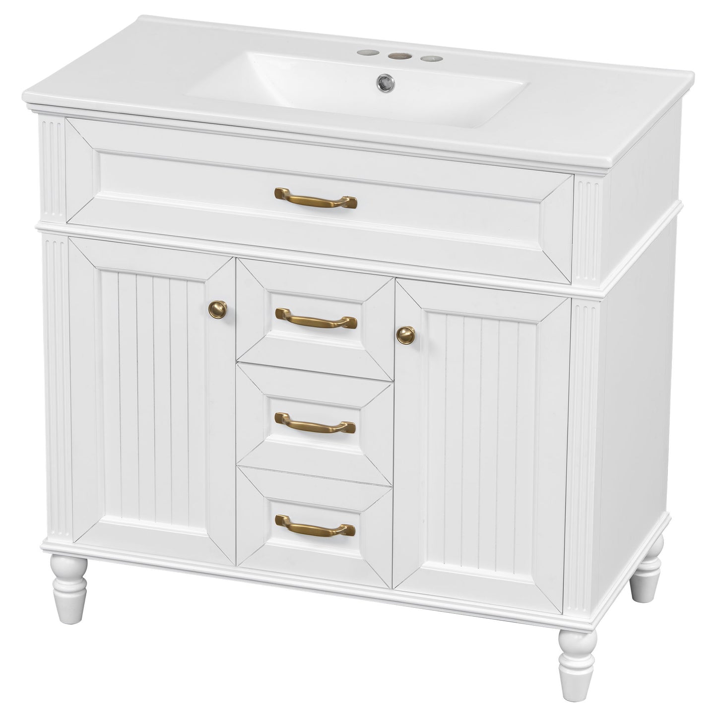 Bathroom Vanity With Sink, Flip-Out Top Drawer, Soft Close Doors, 2 Storage Drawers