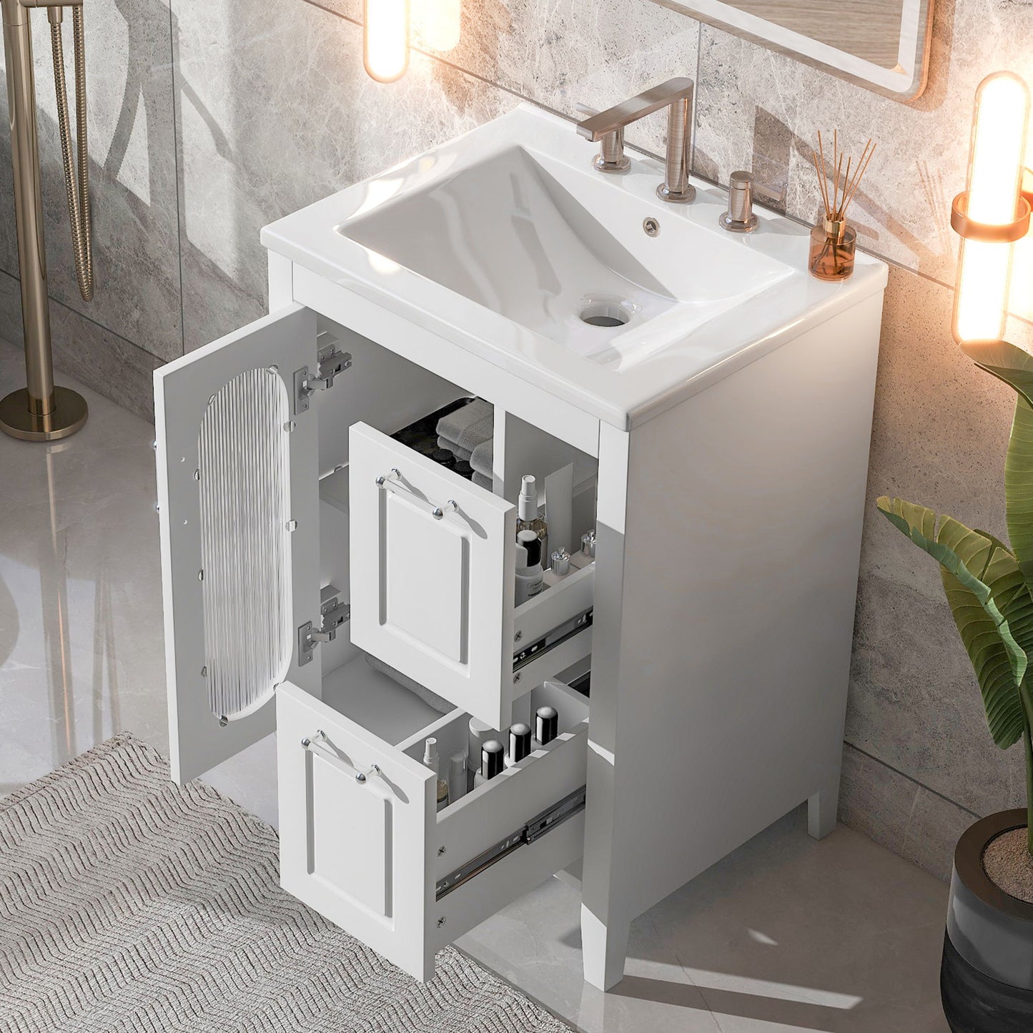 Modern Bathroom Vanity With Sink, Cabinet With 2 Drawers And Door, Adjustable Shelf