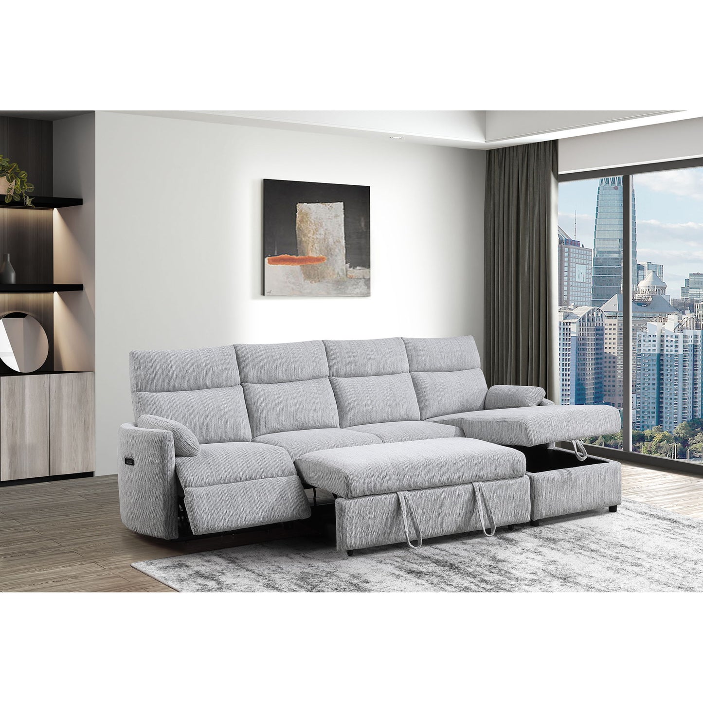 Sleeper Sofa With Storage Chaise - Gray