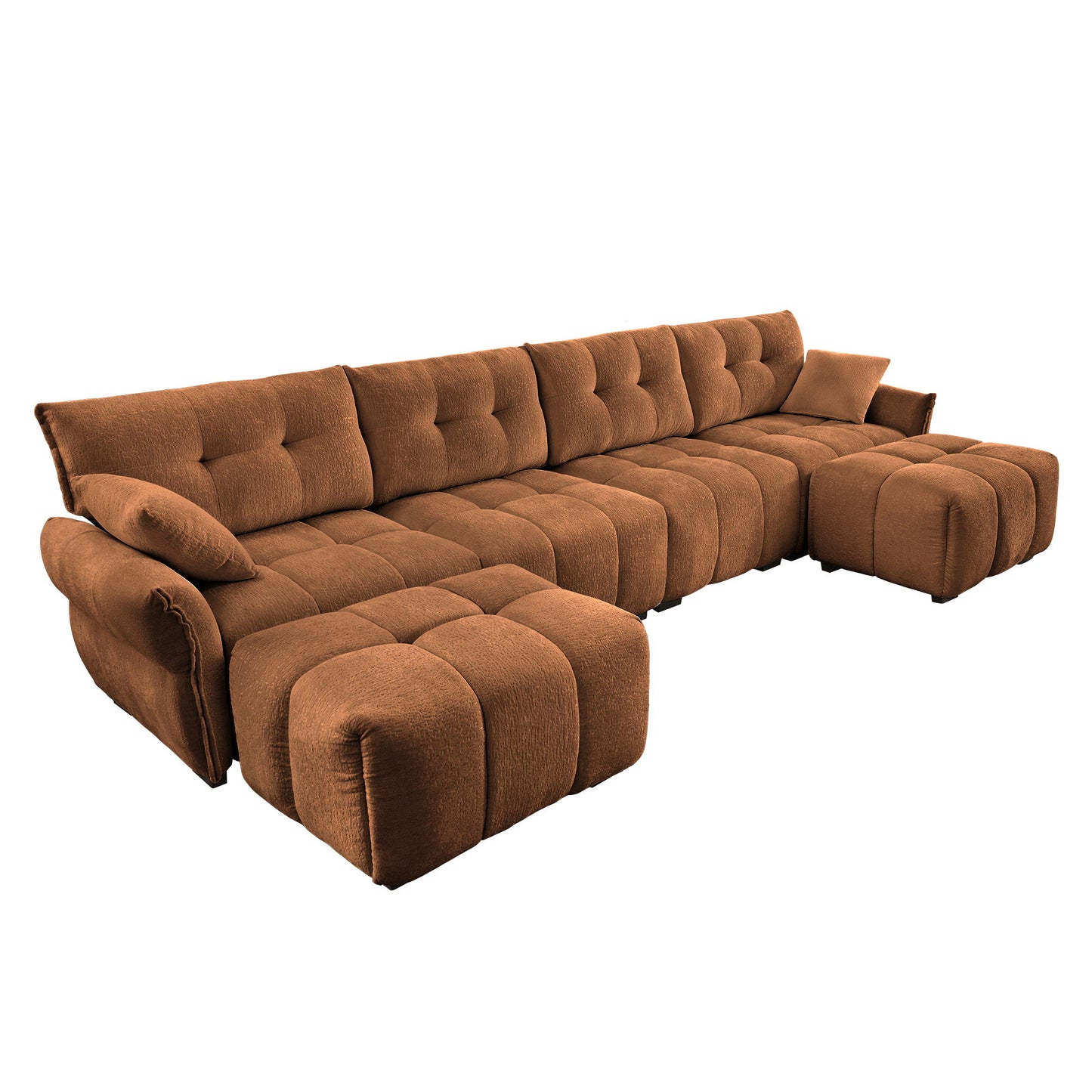 Sofa Set With Ottoman And Pillows, Textured, High Resilience Cushions