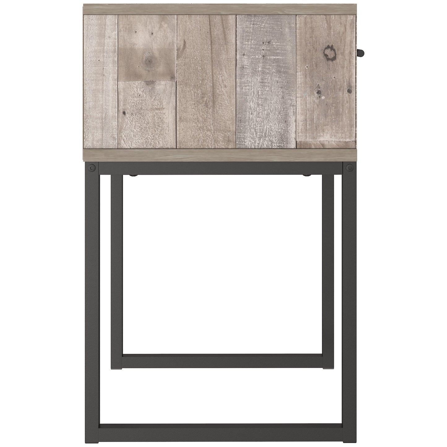 Rustic 1-Drawer Nightstand with Butcher Block Pattern and Metal Sled Legs