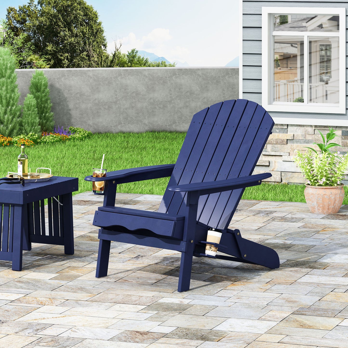 Zenithia - Outdoor Foldable Adirondack Chair With 2 Cup Holders