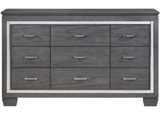 Glam Nine Drawer Dresser with Beveled Mirror Accent