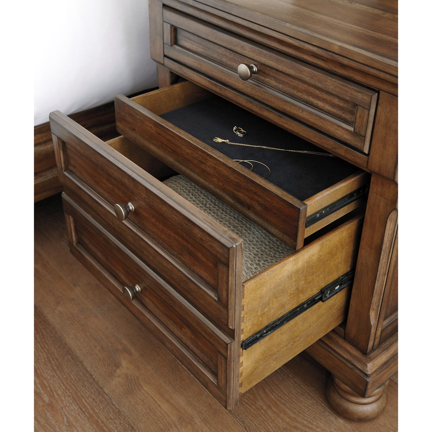 2-Drawer Nightstand with Hidden Felt-Lined Jewelry Drawer