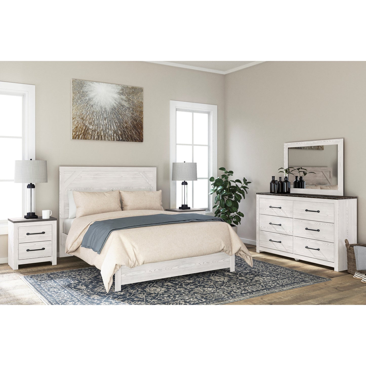 Farmhouse Queen Panel Bed in Rustic White Finish