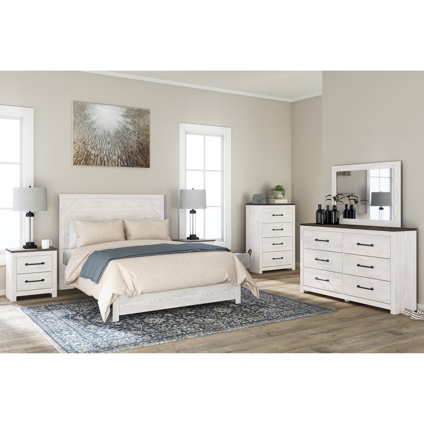 Farmhouse Queen Panel Bed in Rustic White Finish